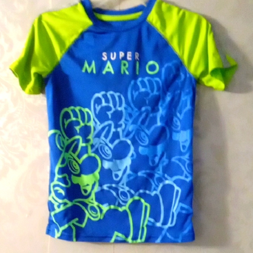 Nintendo Blue and Green Swim Rashguard with Mario Design
